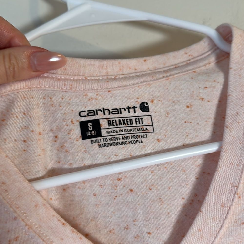EUC Carhartt Pink Heather V-Neck Long Sleeve Cotton T-Shirt Small - Picture 3 of 5